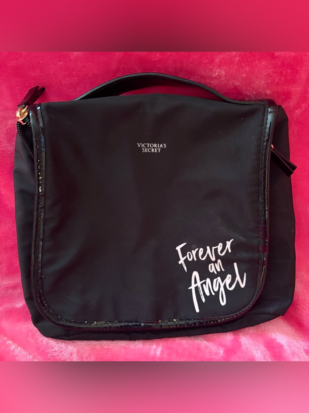 Victoria's Secret Black Cosmetic Case with "Forever an Angel" Script